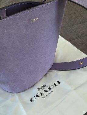 Coach Lavender Suede Bucket Shoulder Bag with Gold Logo